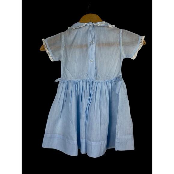 1950s Dress Little Girl Blue Peter Pan Collar Butterfly Applique 4 / 5 Vintage - Picture 10 of 11